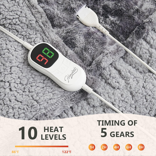 Homemate Heated Blanket Electric Throw - 50x60 Heating Blanket Throw 5 Gears Auto-Off 10 Heat Levels Heat Blanket Over-Heat Protection Luxury Faux Fur Sherpa Heater Blanket Electric ETL Certification