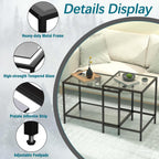 Nesting Coffee Table Set of 2,Glass Coffee Table Modern Center Living Room Table,Minimalist Nesting Table Set of 2 for Living Room,Tempered Glass-top with Sturdy Metal Frame, Easy Assembly,Black