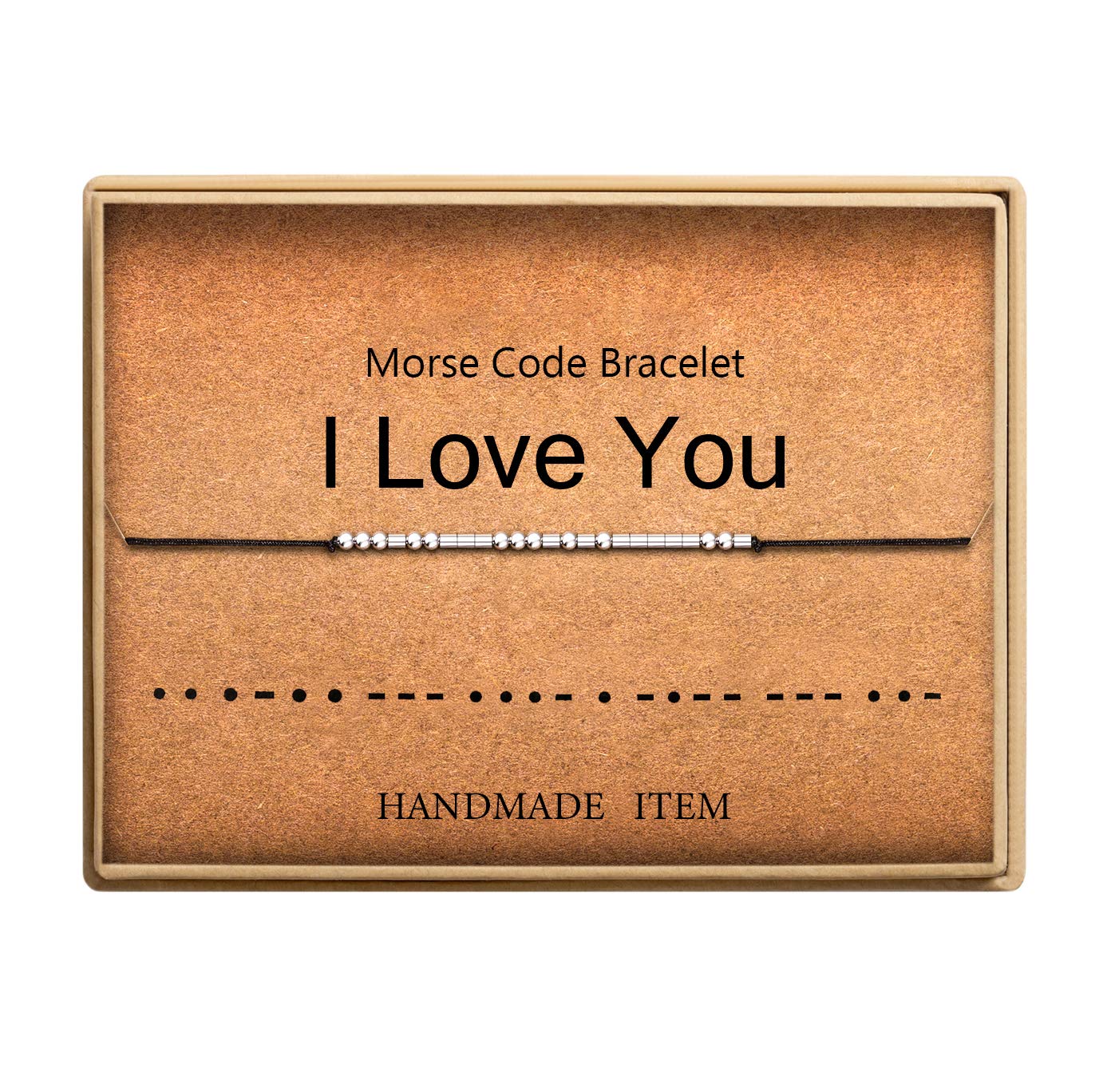 Bransoletka z kodem Morse'a "Kocham Cię" ręcznie robione koraliki na jedwabnym sznurku, inspirujące prezenty dla kobiet, prezenty na Boże Narodzenie