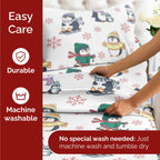 Komplet pościeli King Christmas Tree - Świąteczny wzór Xmas na lnie - Głębokie kieszenie - Dopasowany krój - 4 części - Bez zagnieceń - Wygodna i chłodząca świąteczna pościel zimowa - Łatwa w pielęgnacji - Przyjazna dzieciom