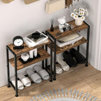 Narrow Side Table for Small Space, 2-Tier Small End Table with Shelf Holder, Slim Nightstand, Skinny Snack Couch Table in Living Room, Bedroom, Study, Kitchen and Balcony (Rustic Brown &Black)