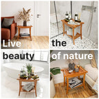 Teak Shower Bench Seat with Handles AB & Co Group, Portable Wooden Shower Bench with Storage Towel Shelf,Waterproof Teak Shower Stool, Spa Bath Shower Chair for Inside Outside Shower