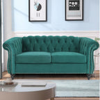 LEVNARY Three-Seat Velvet Sofa, Large Sofa Classic Tufted Chesterfield Settee Modern 3 Seater Couch Furniture Tufted Back for Living Room, Blue