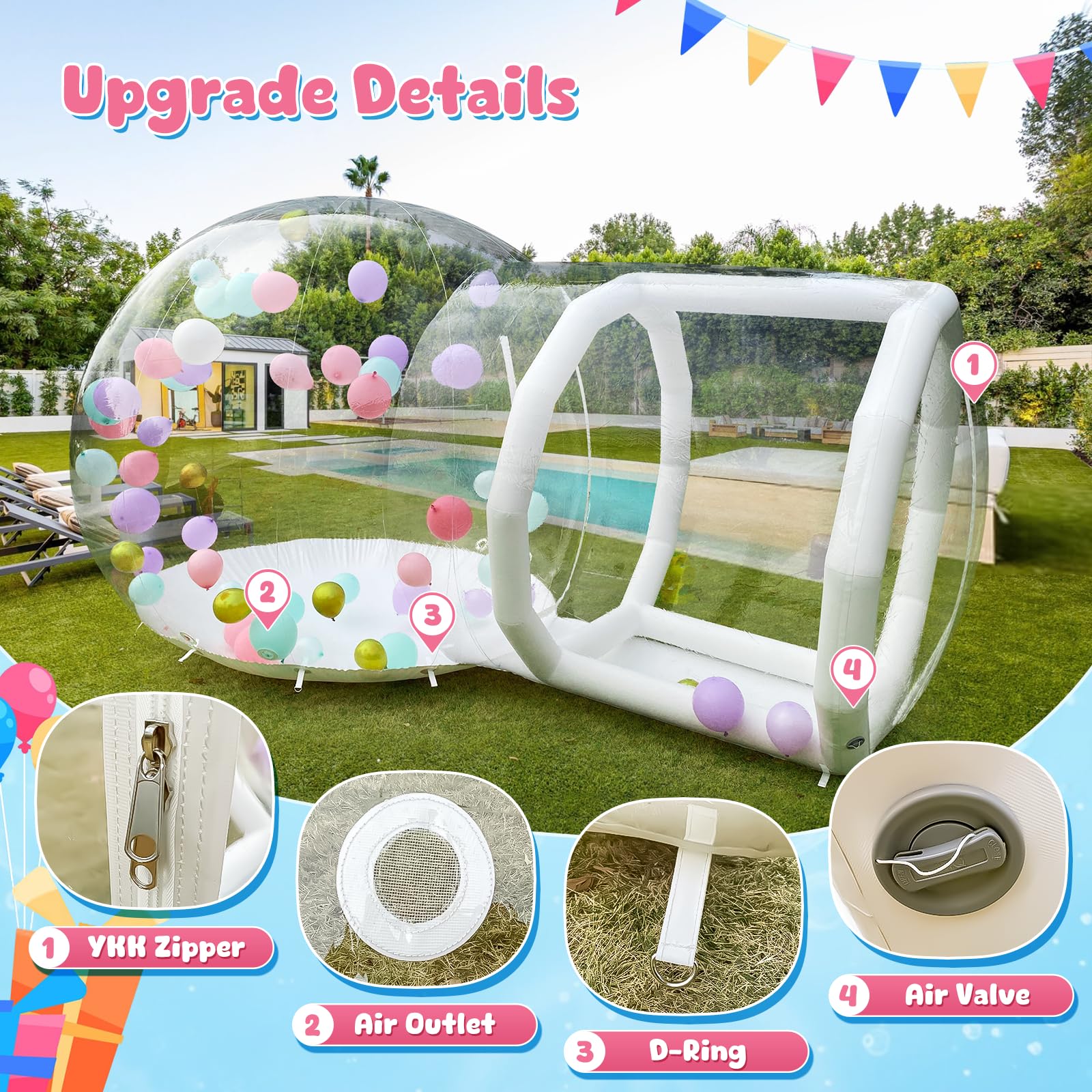 Bubble House aufblasbares PVC-Bubble-Zelt, kommerzielles 10FT Bubble mit UL-Gebläse & Pumpe für Kinder/Erwachsene, Party, Geschlechtsenthüllung, 10FT Durchmesser Bubble, 6FT Tunnel