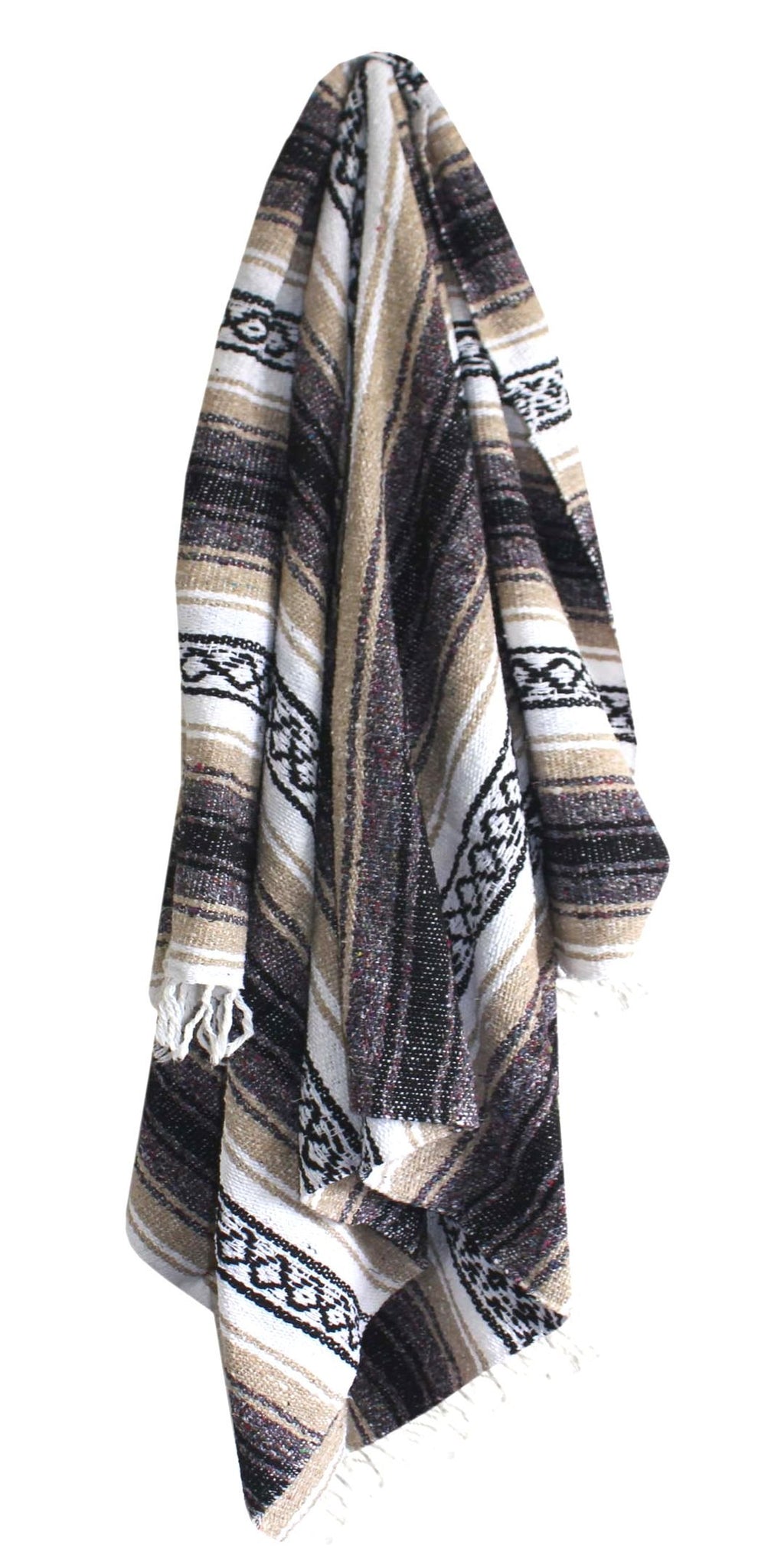 Del Mex Classic Mexican Blanket, Large Authentic Woven Falsa Throw (75"x50"), Artisan Southwest Décor for Beach, Yoga, Outdoors (Tan)