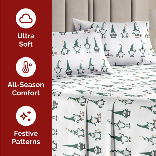 Queen Christmas Tree Sheet Set - Holiday Xmas Pattern Linen Set - Deep Pockets - Snug Fit - 4 Piece - Wrinkle Free - Comfy & Cooling Festive Winter Bedding - Easy To Care For - Kid Friendly