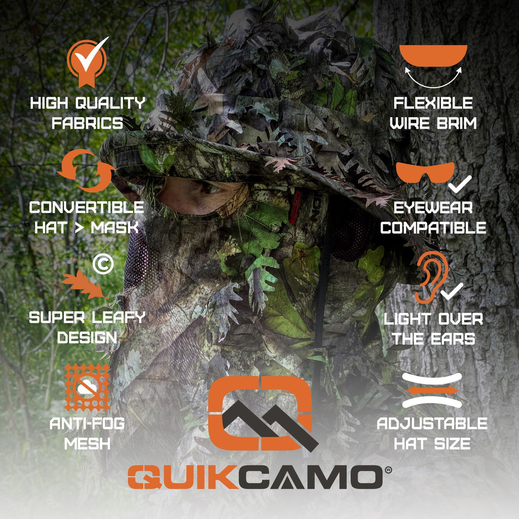 Mossy Oak NWTF Obsession Camo Face Mask Leafy Bucket Hat for Turkey Hunting Leafy Suits Camo Gear (Adjustable OSFM)