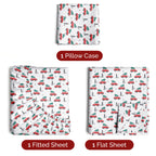 Komplet pościeli King Christmas Tree - Świąteczny wzór Xmas na lnie - Głębokie kieszenie - Dopasowany krój - 4 części - Bez zagnieceń - Wygodna i chłodząca świąteczna pościel zimowa - Łatwa w pielęgnacji - Przyjazna dzieciom