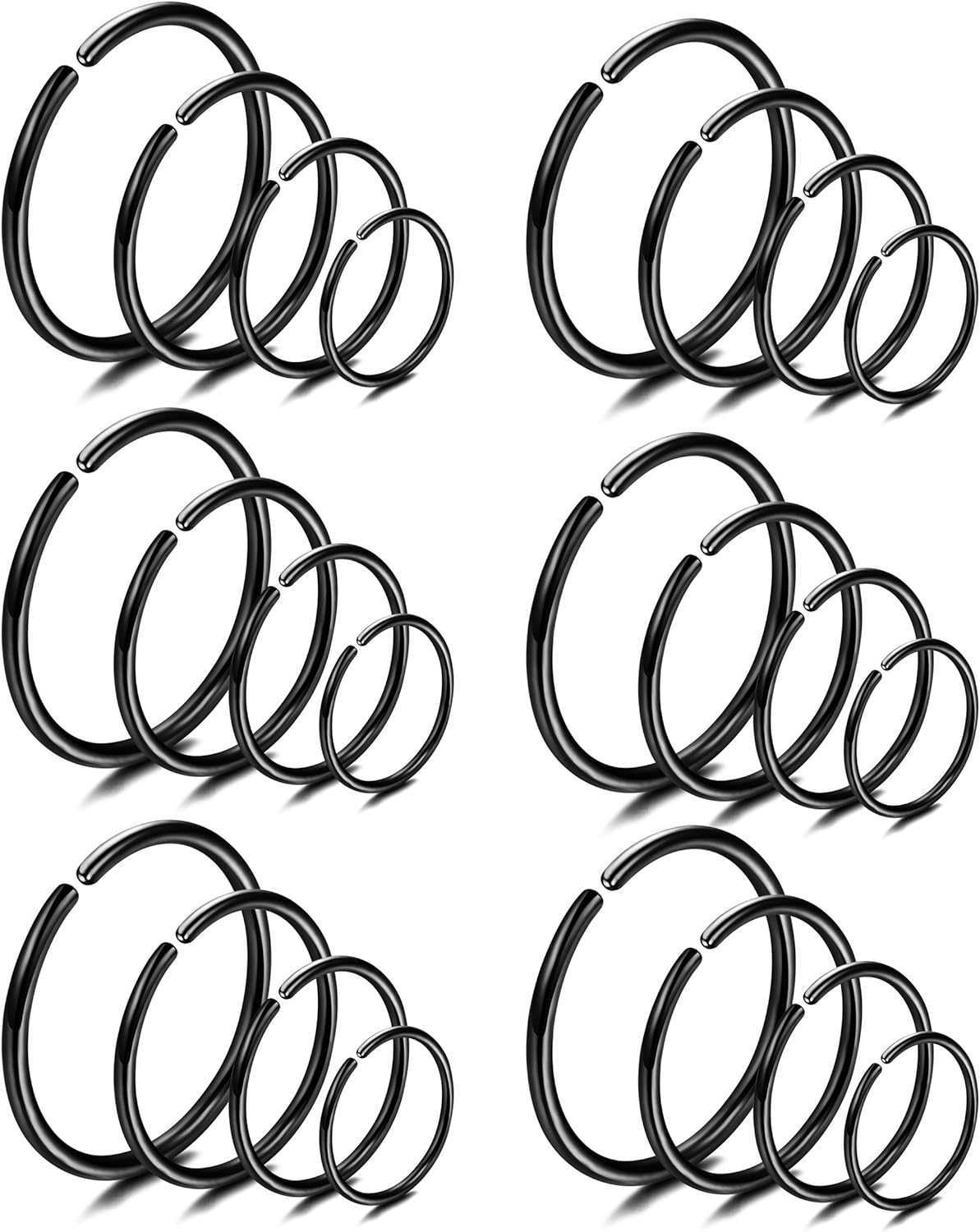 LOYALLOOK 18/24Pcs Hypoallergenic Nose Rings Hoops 316L Surgical Stainless Steel Lightweight Small Piercing Jewelry for Women Men Cartilage Tragus Helix