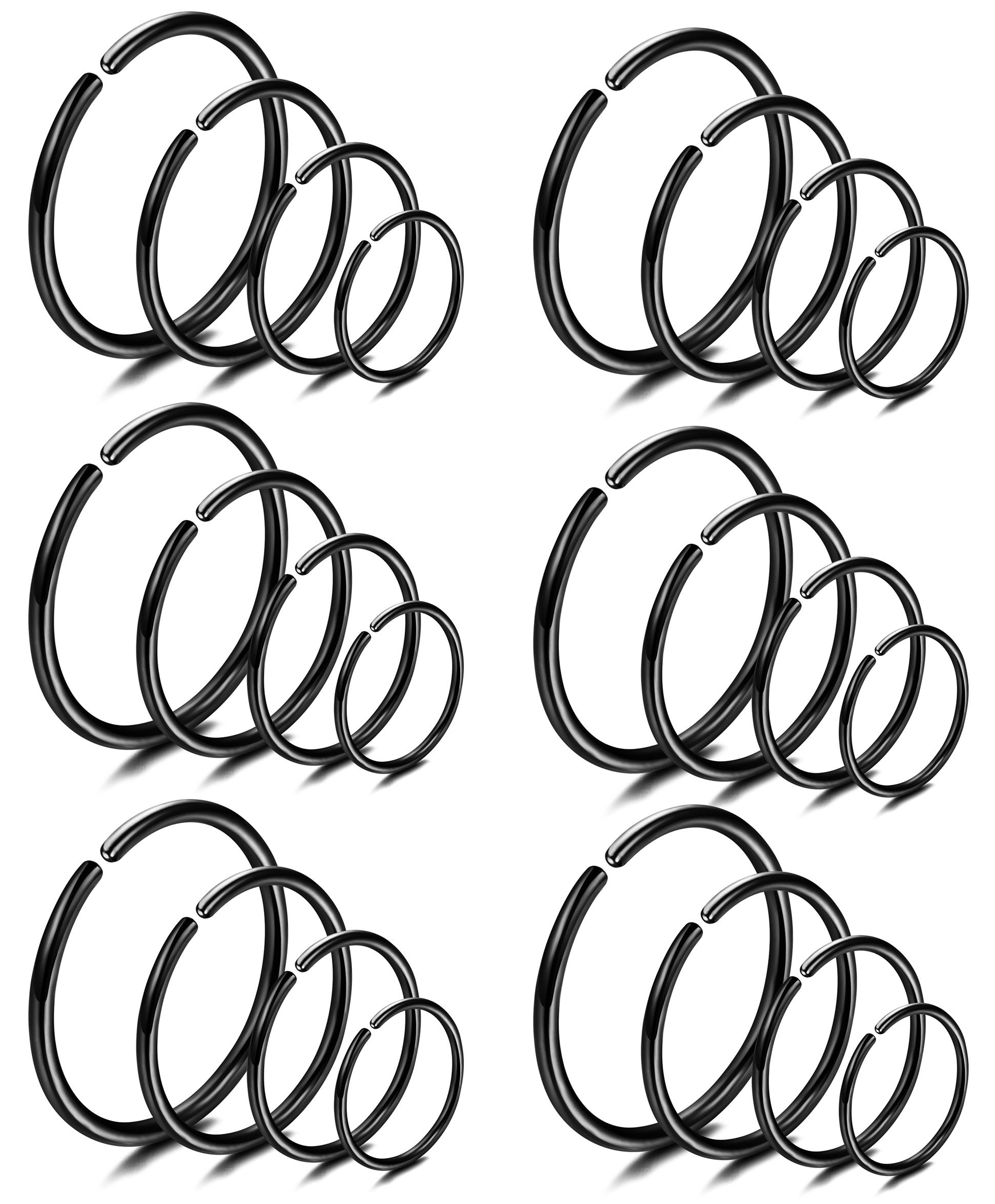 LOYALLOOK 18/24Pcs Hypoallergenic Nose Rings Hoops 316L Surgical Stainless Steel Lightweight Small Piercing Jewelry for Women Men Cartilage Tragus Helix