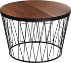 Lavish Home Round Coffee Table with Geometric Metal Base - Small Modern Accent Furniture for Living Room - Mid-Century Coffee Table (Brown/Black)