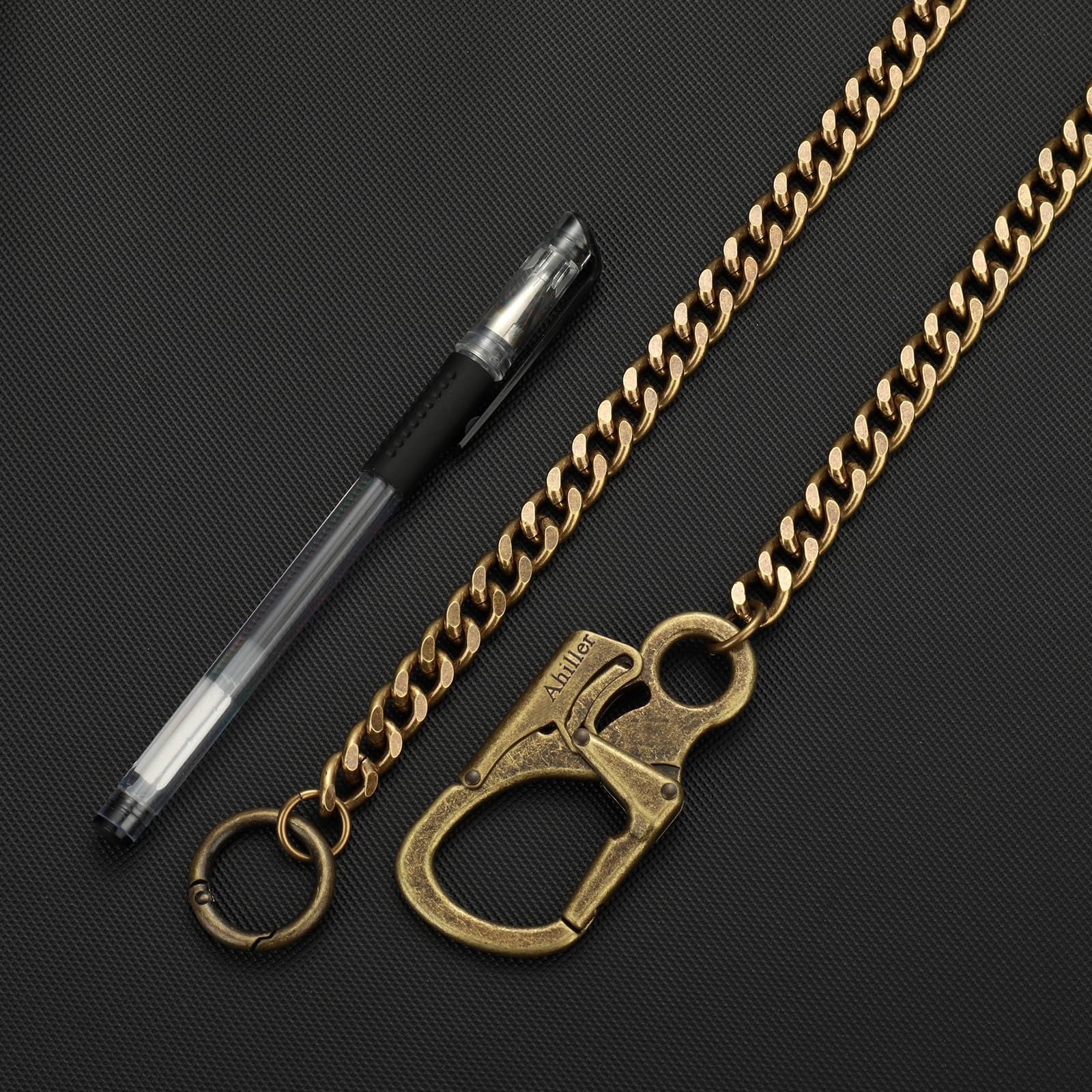 Ahiller Biker Wallet Chain, Heavy Duty Pocket Chain with Round Clasp, Men Chains for Keys, Jeans, Pants, Purse and Handbag (T-Brass-2PCS)