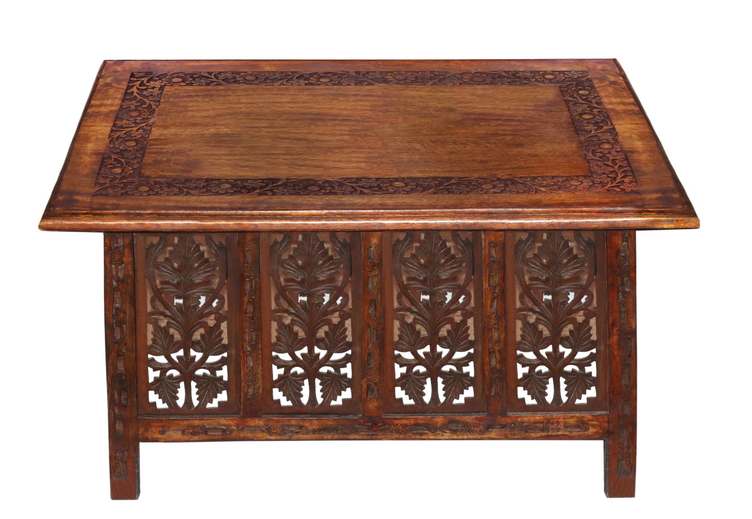 COTTON CRAFT Solid Wood Coffee Table - Hand Carved Vintage Boho Folding Side Table - Small Spaces Entryway Family Room Accent Table Living Room End Table - No Tools Assembly - Octagon 28 in x 18 in H