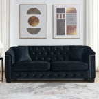 mikibama Modern Chesterfield Velvet Sofa, 77 Inch Sectional Sofa, Luxury 3 Seater Upholstered Tufted Couch with Nailhead Arms and 2 Pillows for Living Room, Bedroom, Apartment(Black)