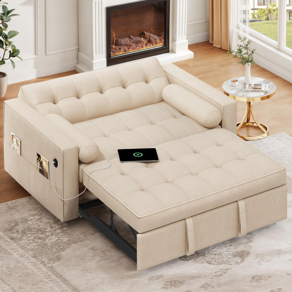 DWVO Convertible Sleeper Sofa Bed: 3-in-1 Loveseat Couch with Pullout Bed, 7-Level Adjustable Backrest, USB Ports, Storage Pockets, Pillows, Modern Lounge Furniture Light Gray