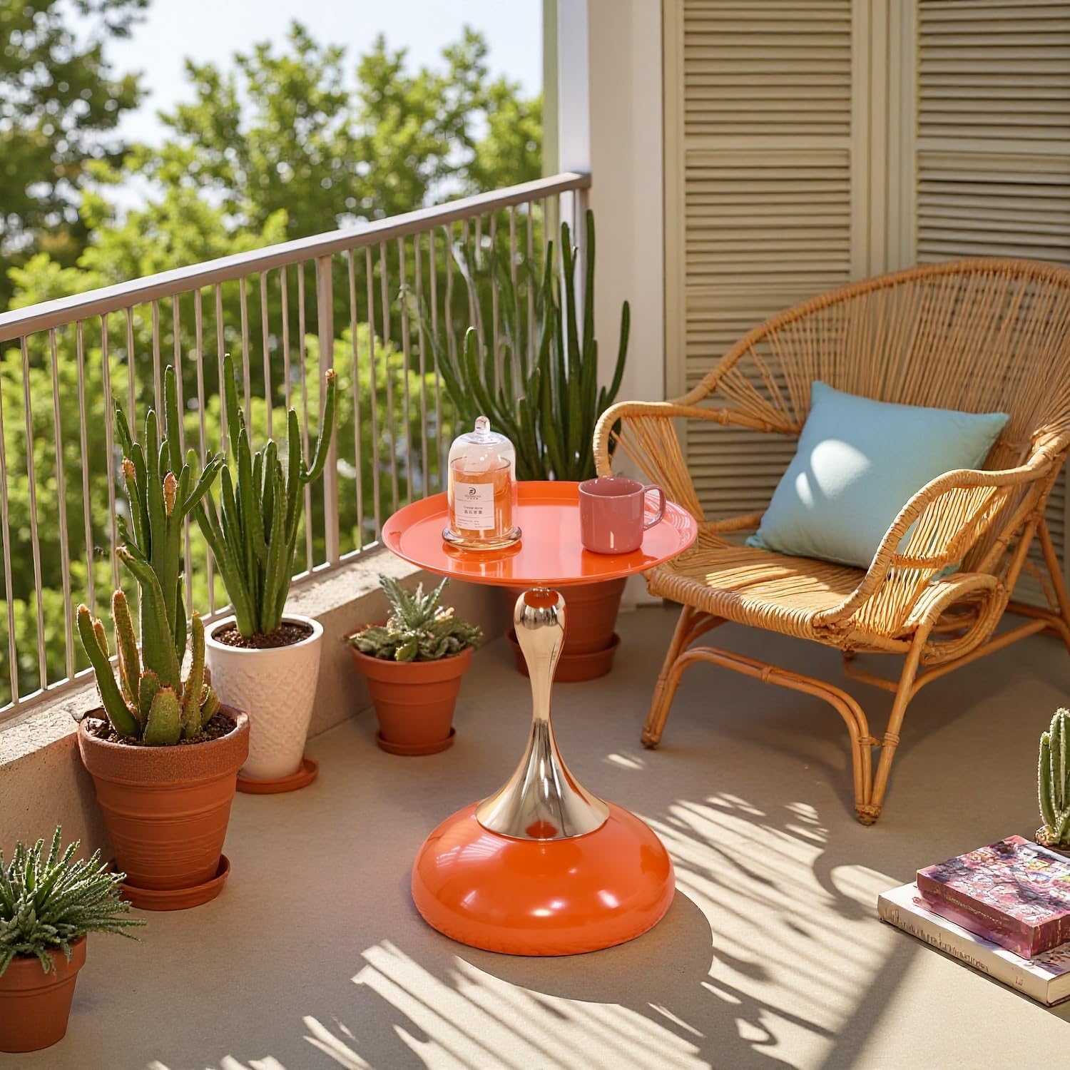 Stylish Hourglass Side Table - Contemporary Design for Living Rooms, Cafes, Dining Areas, Bedrooms, and Outdoor Spaces - Perfect Accent Piece for Any Decor (1, Hermes Orange)