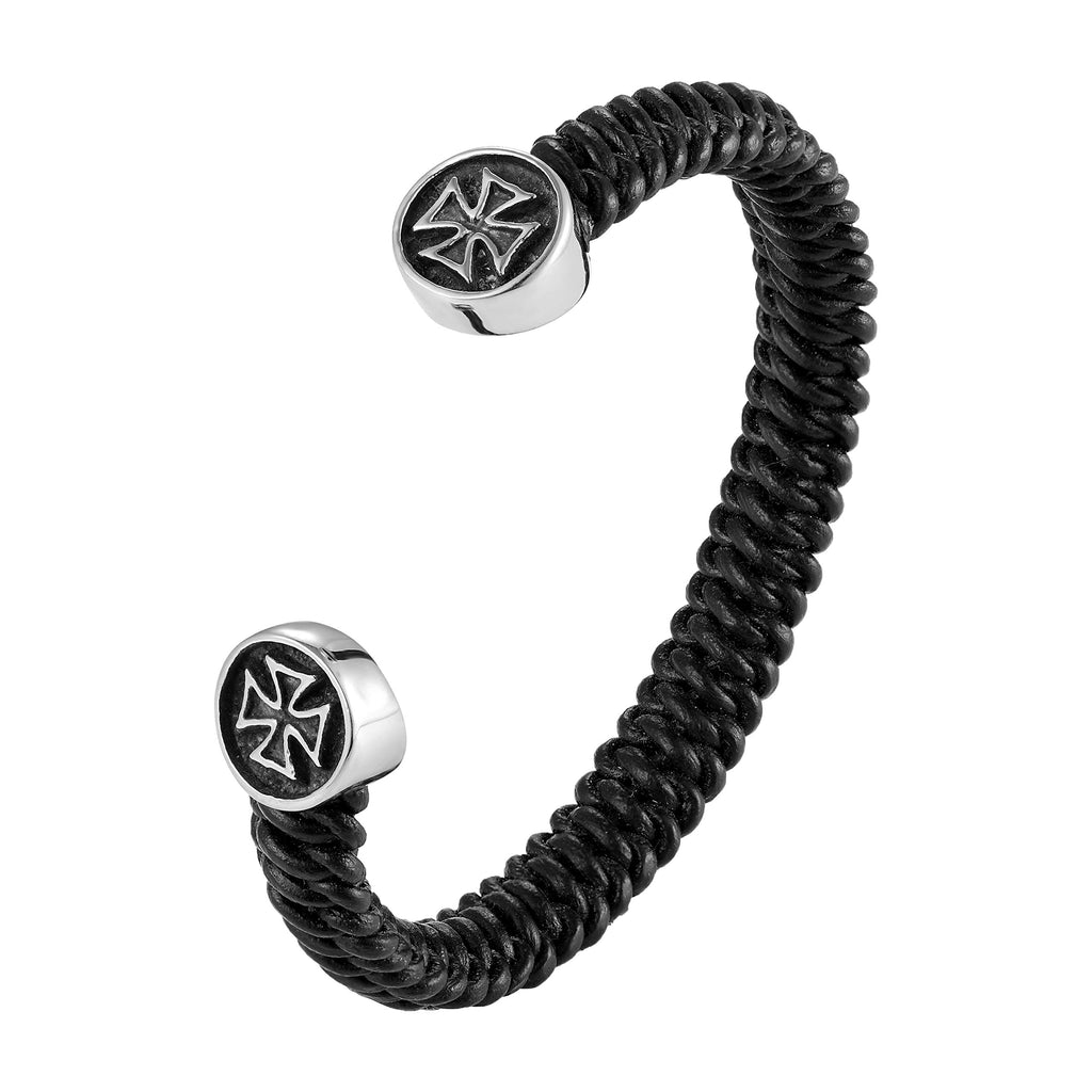 Men’s Bracelets – Various Designs in Black, Silver, and Polished Finishes with Genuine Leather & Rust Resistant Stainless Steel – Jewelry Gift or Accessory for Men