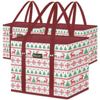 BALEINE 3Pk Reusable Grocery Bags, Foldable Shopping Bags for Groceries with Reinforced Bottom & Handles (Antique Foliage)