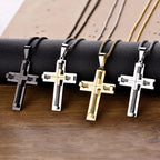 YL Men's Cross Necklace 316L Stainless Steel Large Jesus Christ Pendant Jewelry Rolo Chain for 24''