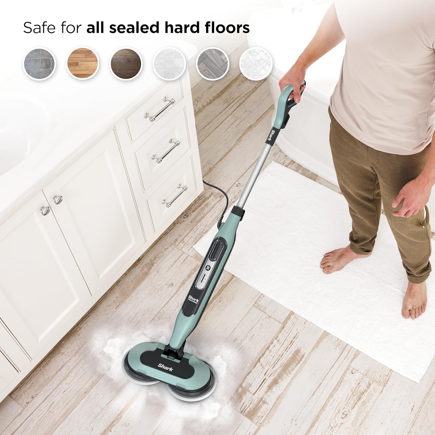 Shark Steam & Scrub Steam Mop, All-in-One Scrubbing and Sanitizing Hard Floor Cleaner, LED Headlights, 4 Dirt Grip Soft Scrub Pads Included, XL Water Tank, Swivel Steering, Hawaiian Grey, S8001