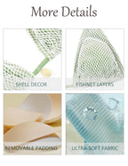 seamoly Womens String Bikini Sets Fishnet Shell Triangle High Cut Side Tie Thong Halter Bathing Suit 2 Piece Swimsuits Green S