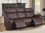 Power Recliner Sofa Set, 3 Piece Reclining Couch for Living Room, Brown Leather Home Theater Seating Recliner Couch Set with Storage and Cup Holders