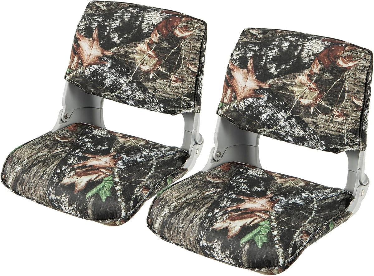 Goplus Low/High Back Boat Seats, Folding Boat Seat with Stainless Steel Screws & Aluminum Hinges, Thickened Sponge Padding, Waterproof Fishing Captain Boat Seats (2 Packs-Camo & Gray)