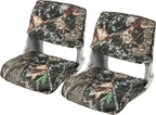 Goplus Low/High Back Boat Seats, Folding Boat Seat with Stainless Steel Screws & Aluminum Hinges, Thickened Sponge Padding, Waterproof Fishing Captain Boat Seats (2 Packs-Camo & Gray)