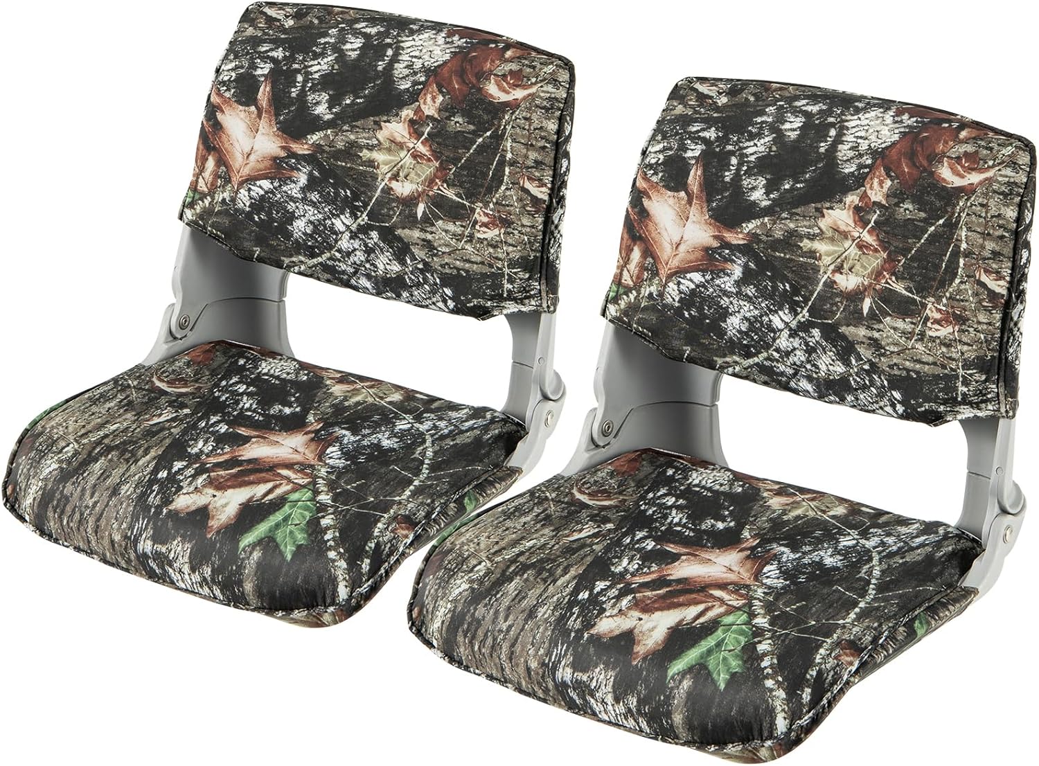 Goplus Low/High Back Boat Seats, Folding Boat Seat with Stainless Steel Screws & Aluminum Hinges, Thickened Sponge Padding, Waterproof Fishing Captain Boat Seats (2 Packs-Camo & Gray)