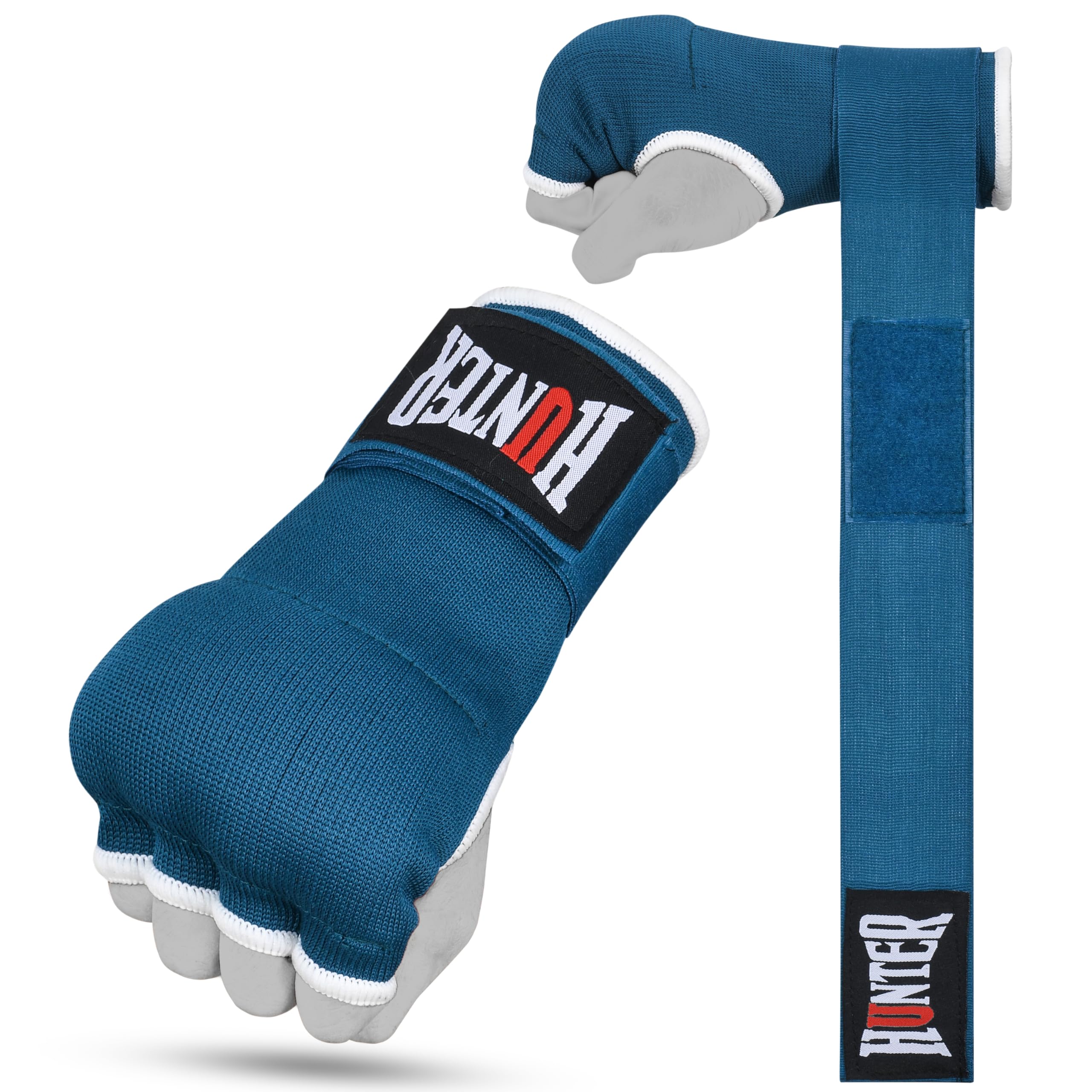 HUNTER Gel Padded Inner Gloves with Hand Wraps for Boxing, Quick Elastic Training Wraps for Men & Women, Muay Thai MMA Kickboxing Martial Arts Knuckle Wrist Protector (Pair)