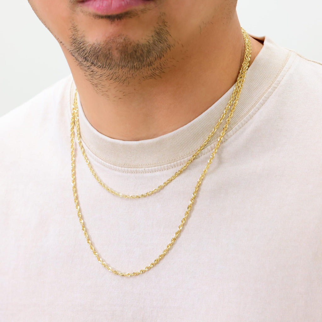 Nuragold 14K Real Yellow Gold Rope Diamond Cut Chain Lightweight Necklace 16"-30" (1.5mm-4mm) Italian Jewelry for Men & Women