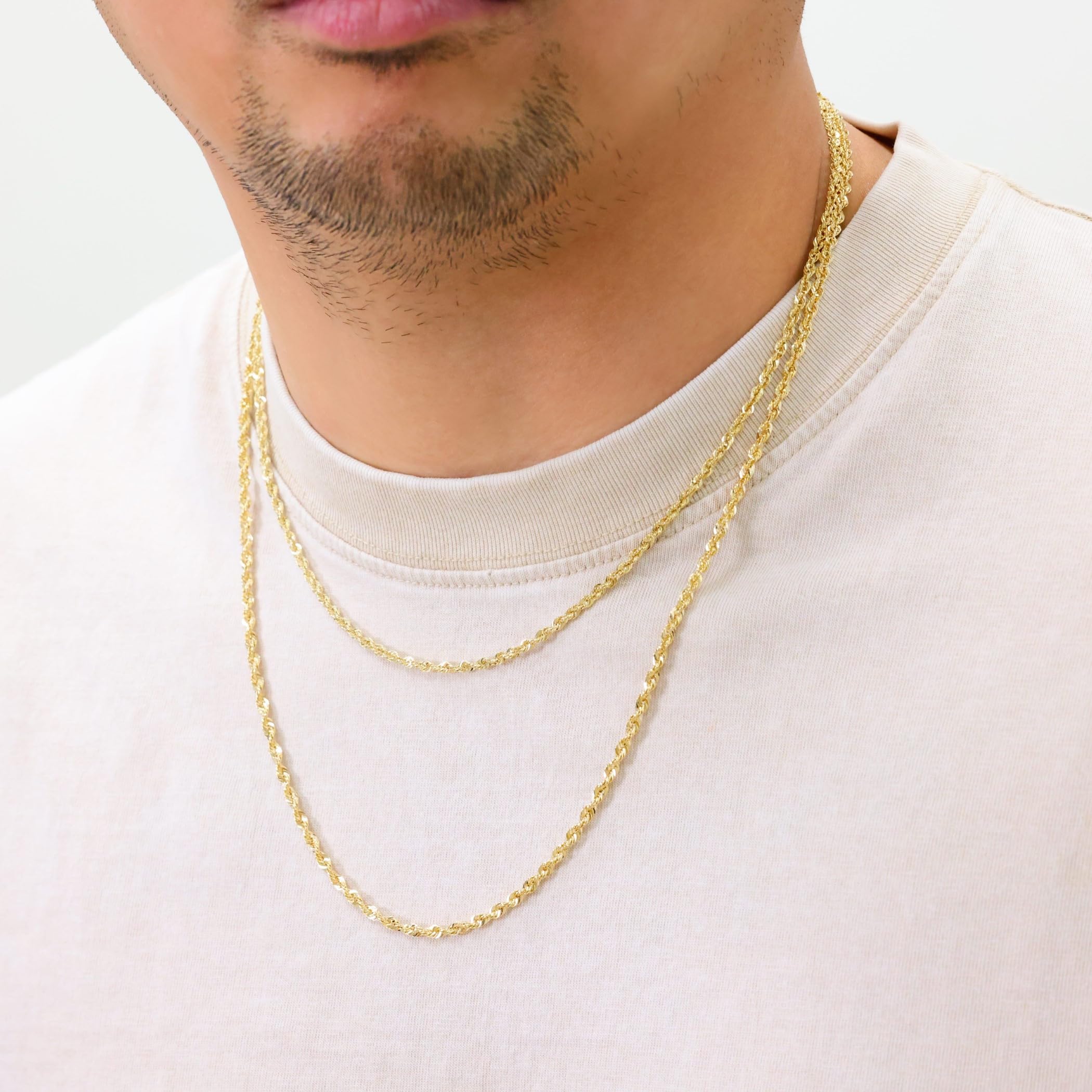 Nuragold 14K Real Yellow Gold Rope Diamond Cut Chain Lightweight Necklace 16"-30" (1.5mm-4mm) Italian Jewelry for Men & Women