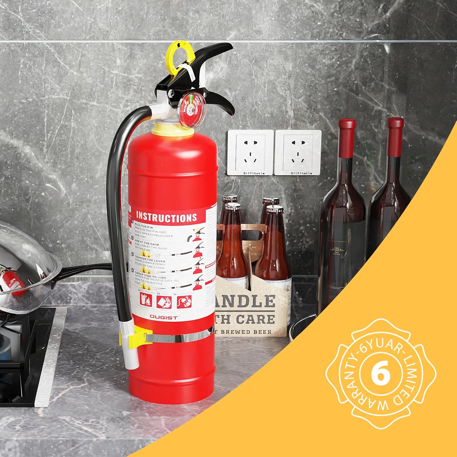 Ougist ABC Dry Powder Fire Extinguisher, 5 lb – 2-A:10-B：C Rated for Home, Office & Vehicle, Quick Release, Easy-Grip Handle, Ideal for Electrical & Grease Fires, Car Extinguisher, Model FF2KG