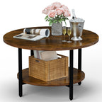 Round Coffee Table, Small Coffee Tables for Living Room, Wood Coffee Table with Metal Frame, Floor Table Desk for Sitting on The Floor, Home, Office, Farmhouse, Rustic Brown (23.6"D x 17.7"H)
