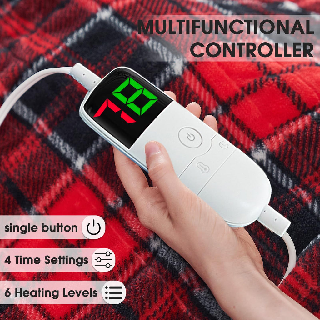 Elektrisch verwarmd deken, 50X60, verwarmingsdeken met 10 verwarmingsniveaus/8 uur automatische uitschakeling, marineblauw geruit Sherpa-dekenverwarmer voor volwassenen, wasbaar deken cadeau voor bank bed kantoor, ETL