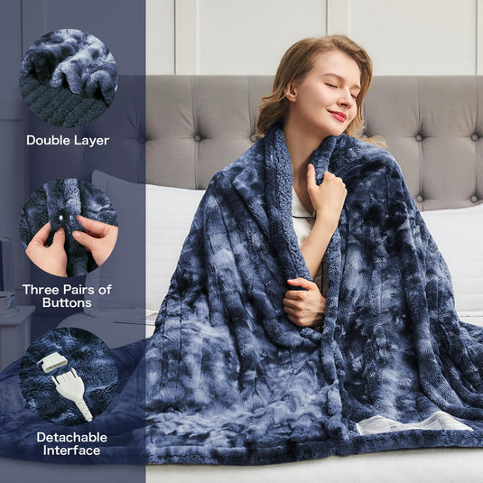 OCTROT Heated Blanket Electric Throw - Fleece Sherpa Heating Blanket for Sofa, Faux Fur Warm Heater Lap Blankets with 5-Position Timer 10-Heating Levels ETL&FCC Certification, for Adults