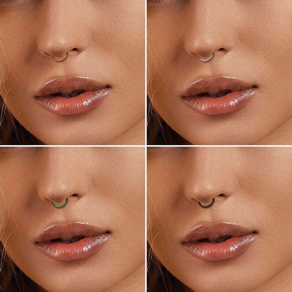 Jstyle 5Pcs 316L Surgical Steel Septum Rings Nose Rings Hoop 16G 18G 20G Hinged Clicker Hoop Nose Rings for Women Men Cartilage Hoop Earring Lip Helix Rook Tragus Conch Septum Nose Piercing Jewelry