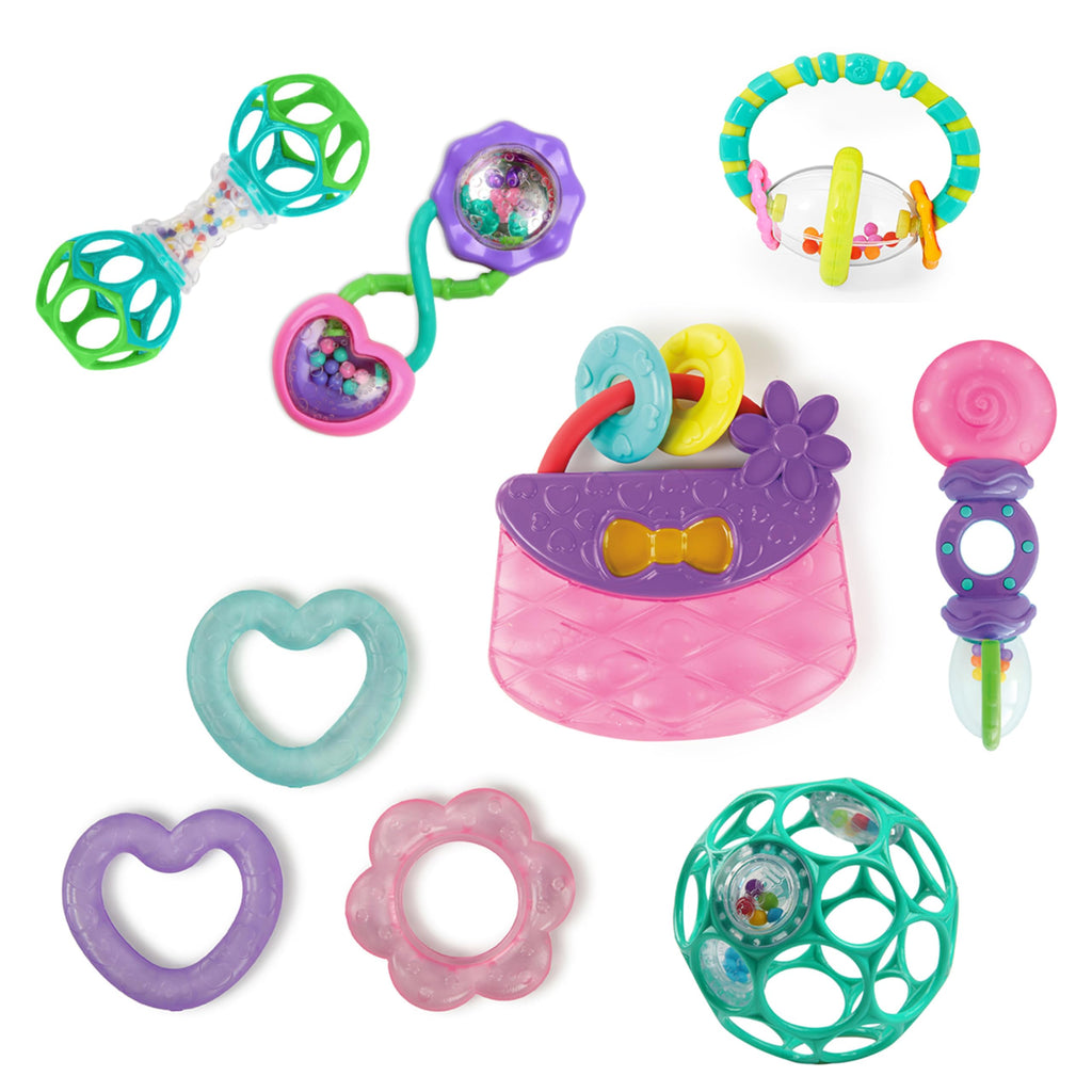 Bright Starts Little Shakers 6pc Gift Set, Easy-Grasp Oball Technology, Baby Rattles, Balls and Teethers, On-The-Go Toys, Lightweight, Unisex, Newborn+
