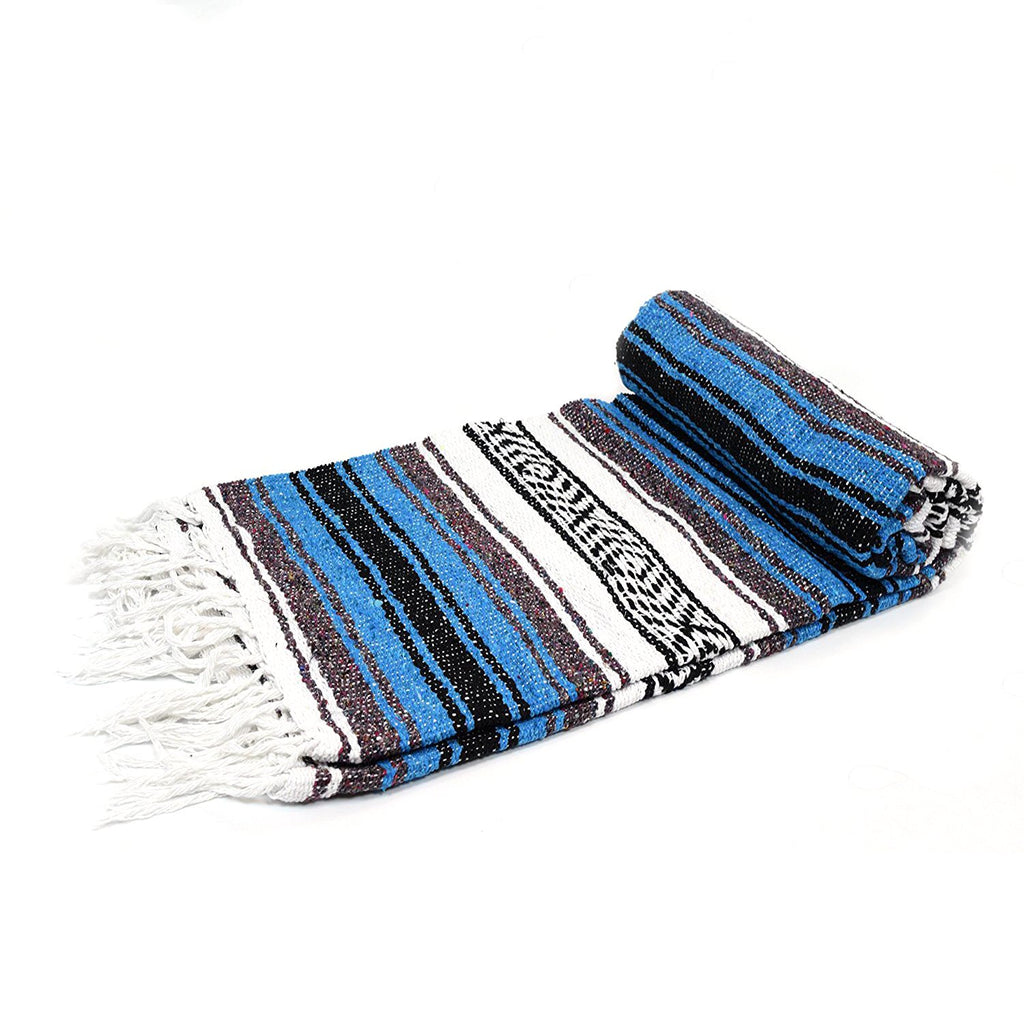 Open Road Goods Bright Blue Mexican Blanket - Authentic Serape Falsa Blanket - Handmade (Acrylic Blend, XL)
