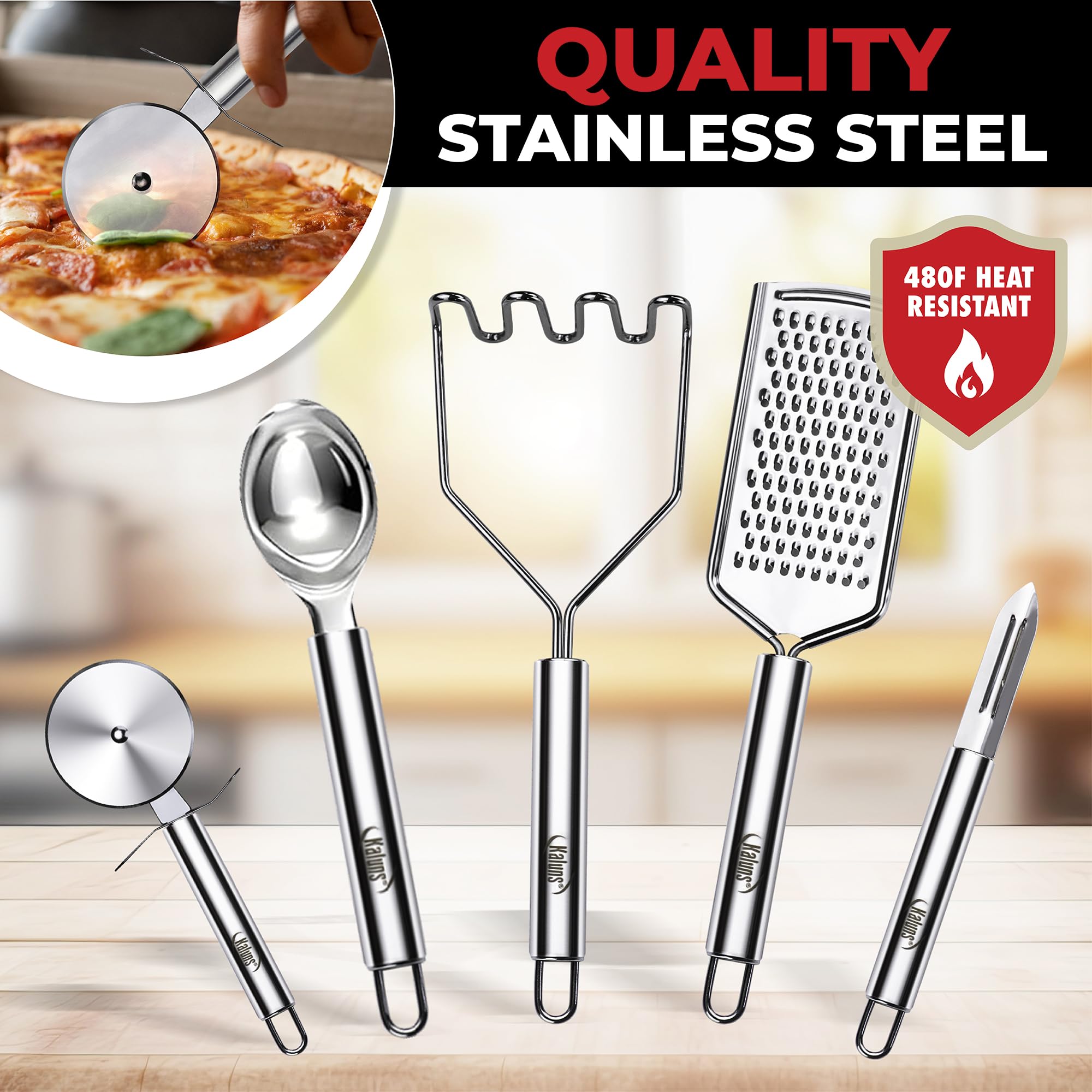 Kaluns 50 PCS Silicone Kitchen Utensils Set - Mothers's Day Gifts For Mom Wife Complete Kitchen Set 800°F Heat Resistant Non-Stick Premium Silicone Cooking Utensils W Wooden Handles Gifts For Mothers