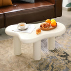 34"(L) Cloud Coffee Table, Modern Wood Coffee Table for Living Room, Accent Unique Center Tables with 3 Legs, Small Tea Tables for Balcony, Patio, Bedroom, Cream White