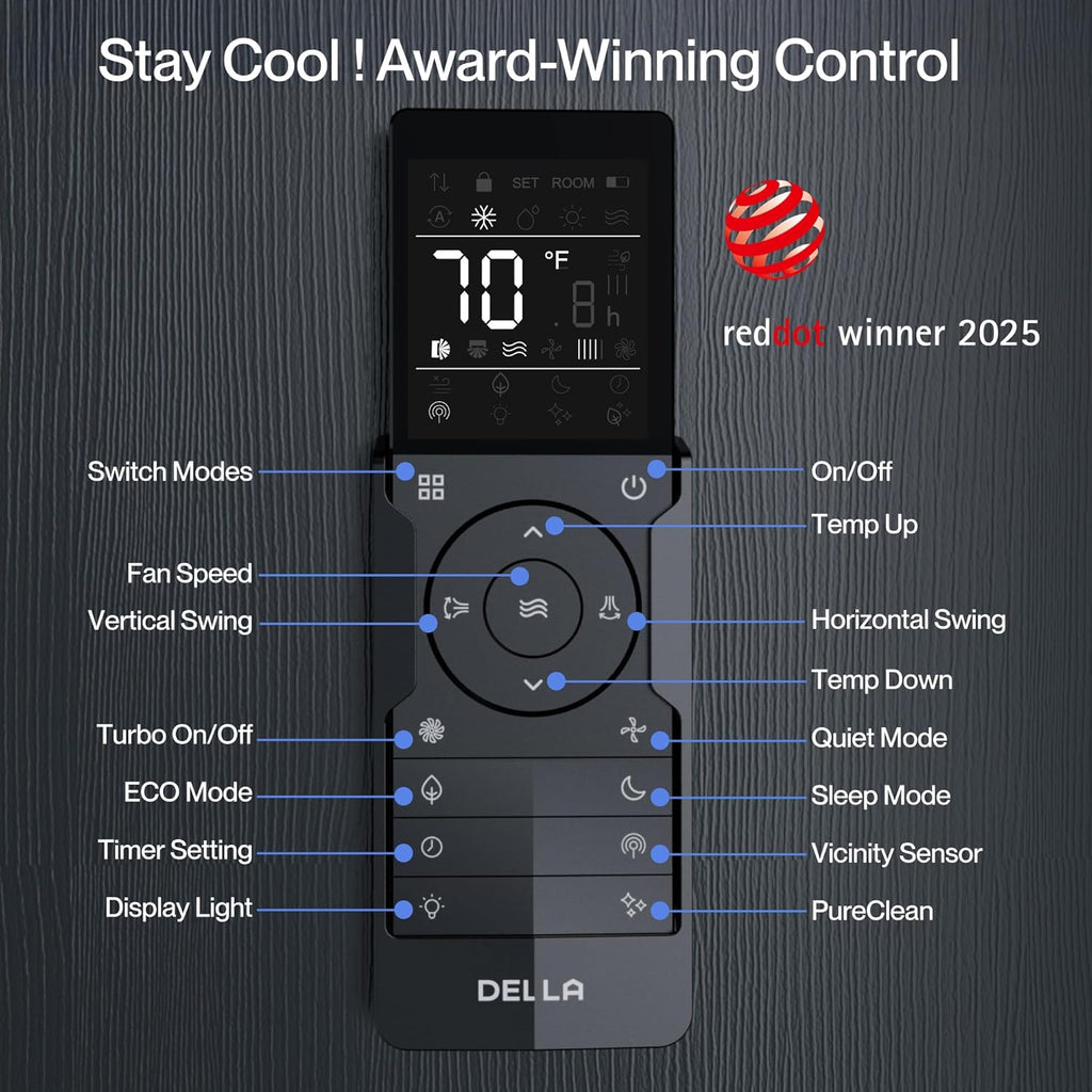 DELLA Vario Series 12000 BTU Mini Split Air Conditioner Work with Alexa with 1 Ton Pre-Charged Heat Pump Ductless Inverter System, 19 SEER2, Cools Up to 550 Sq. Ft,16.4ft Installation Kit Included