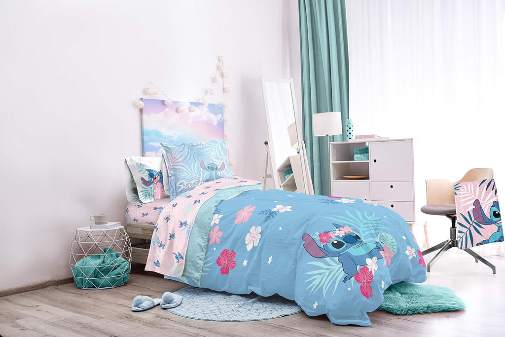 Jay Franco Disney Lilo & Stitch Paradise Dream 5 Piece Twin Bed Set - Includes Reversible Comforter & Sheet Set Bedding - Super Soft Fade Resistant Microfiber (Official Disney Product)