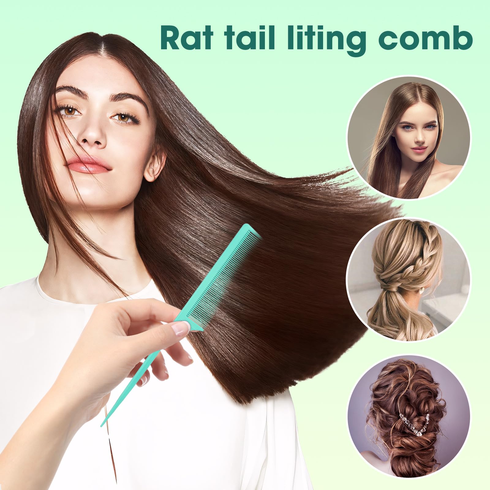 Rat Tail Comb Parting Comb：2Pcs Rat Tail Combs for Women，Fine Tooth Parting Tip Carbon Fiber Root Teasing Anti Static Tail Comb，Hair Combs for Styling（Green,Black ）