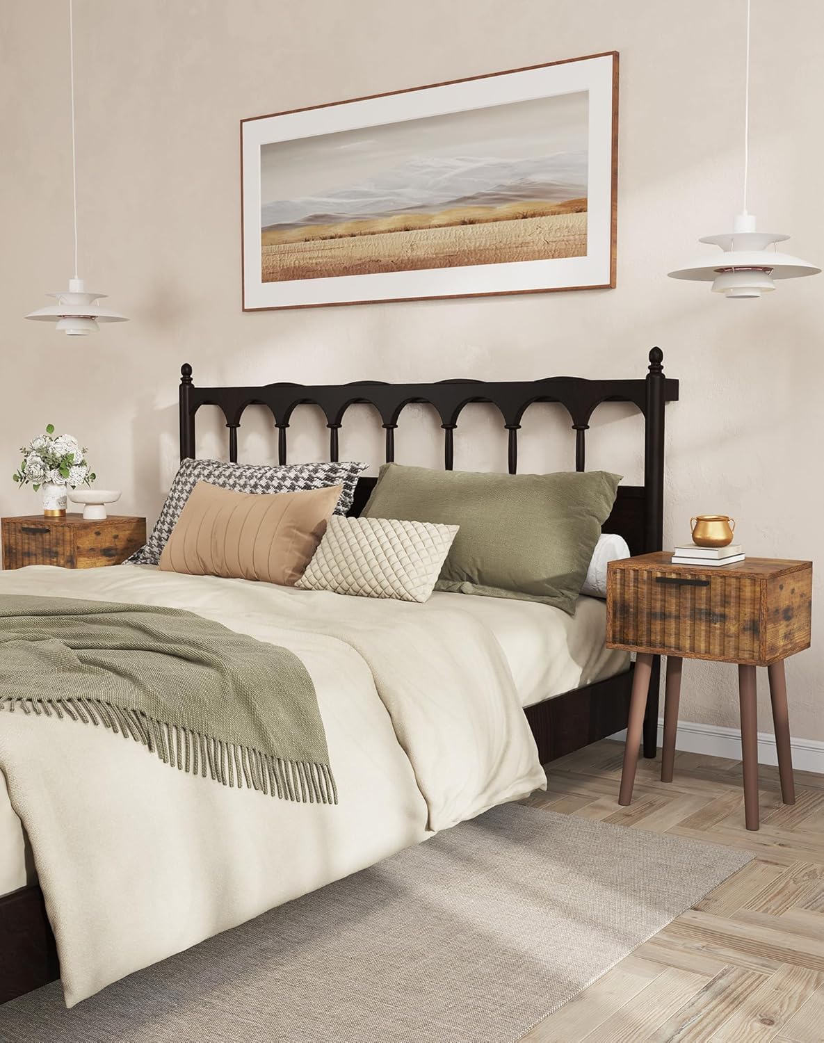 YMYNY Fluted Nightstand, Small End Table, Modern Coffee Table with Drawer, Solid Wood Legs, 13.8" x 10.6" x 20.9", for Bedroom and Small Spaces, Rustic Brown UHST014H-2