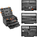 VEVOR Mechanics Tool Set and Socket Set, 1/4" 3/8" 1/2" Drive Deep and Standard Sockets, 450 Pcs SAE and Metric Mechanic Tool Kit with Bits, Combination Wrench, Hex Wrenches, Accessories, Storage Case