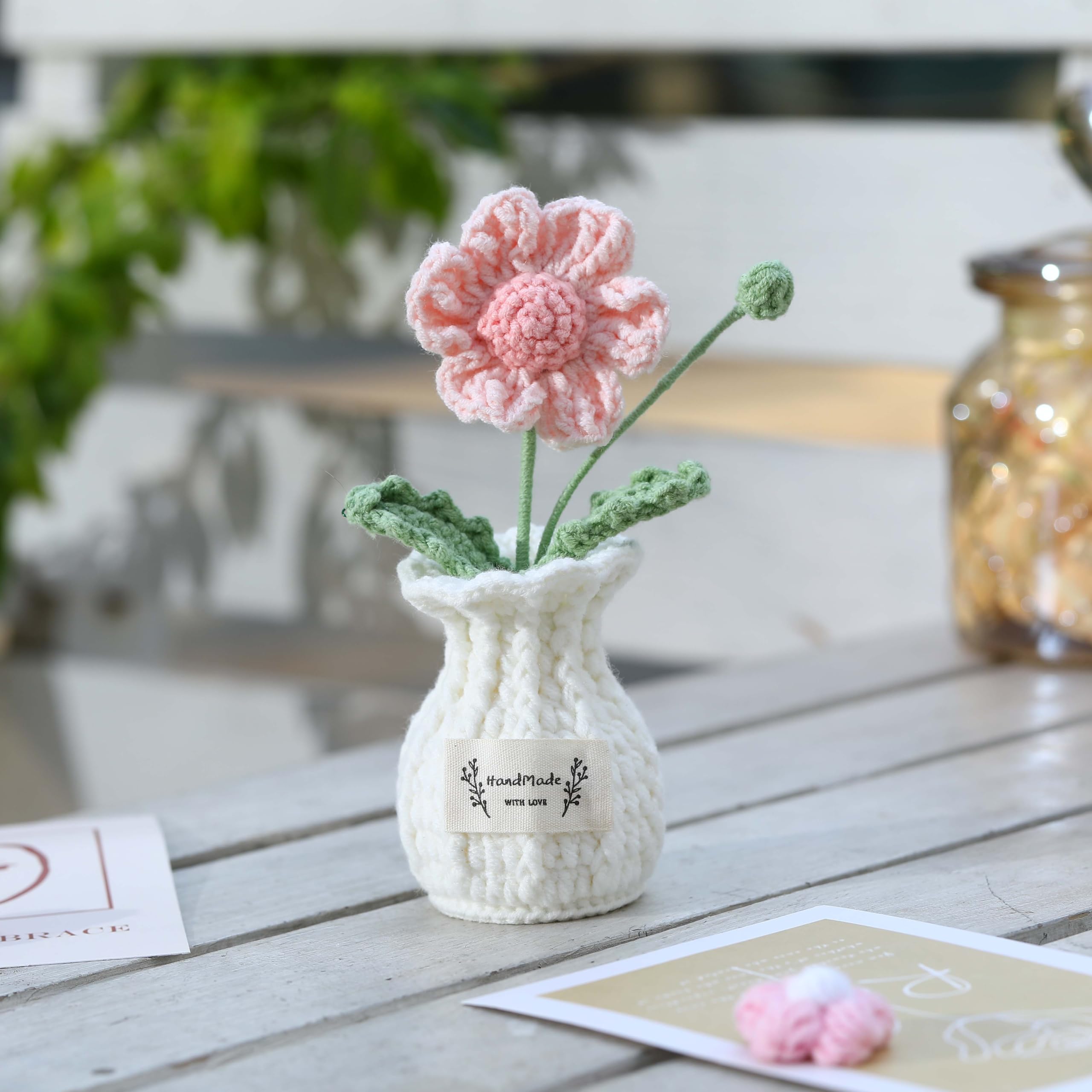 Crochet Flower Pot Forget-me-not Pink Thank You Crochet Gifts for Women Coworker Graduation & Mother's Day Gift Pink Crochet Potted Flower for Women Teacher| Handmade Knitted Potted Plant