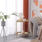 Tiita 2 Pack Round End Table Mental Side Table Nightstand/Small Wood Tables Accent Coffee Table with Wooden Tray for Living Room Bedroom Office Small Space