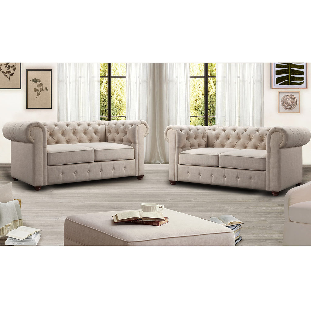 Rosevera Genevieve Upholstered Tufted Loveseat Couch,Chesterfield Sofa loveseat with Armrest Scroll Arm Sofa Couch, Sectional Sofa for Living Room Office
