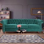 Chesterfield Sofa Velvet, Modern Tufted Couch 3 Seater with Rolled Arms and Nailhead for Living Room, Bedroom, Office, Apartment (Green)